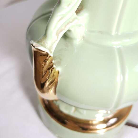 24K Gold Ceramic Chartreuse Green Lamp Victorian Floral Art Deco MCM - Picture 4 of 14